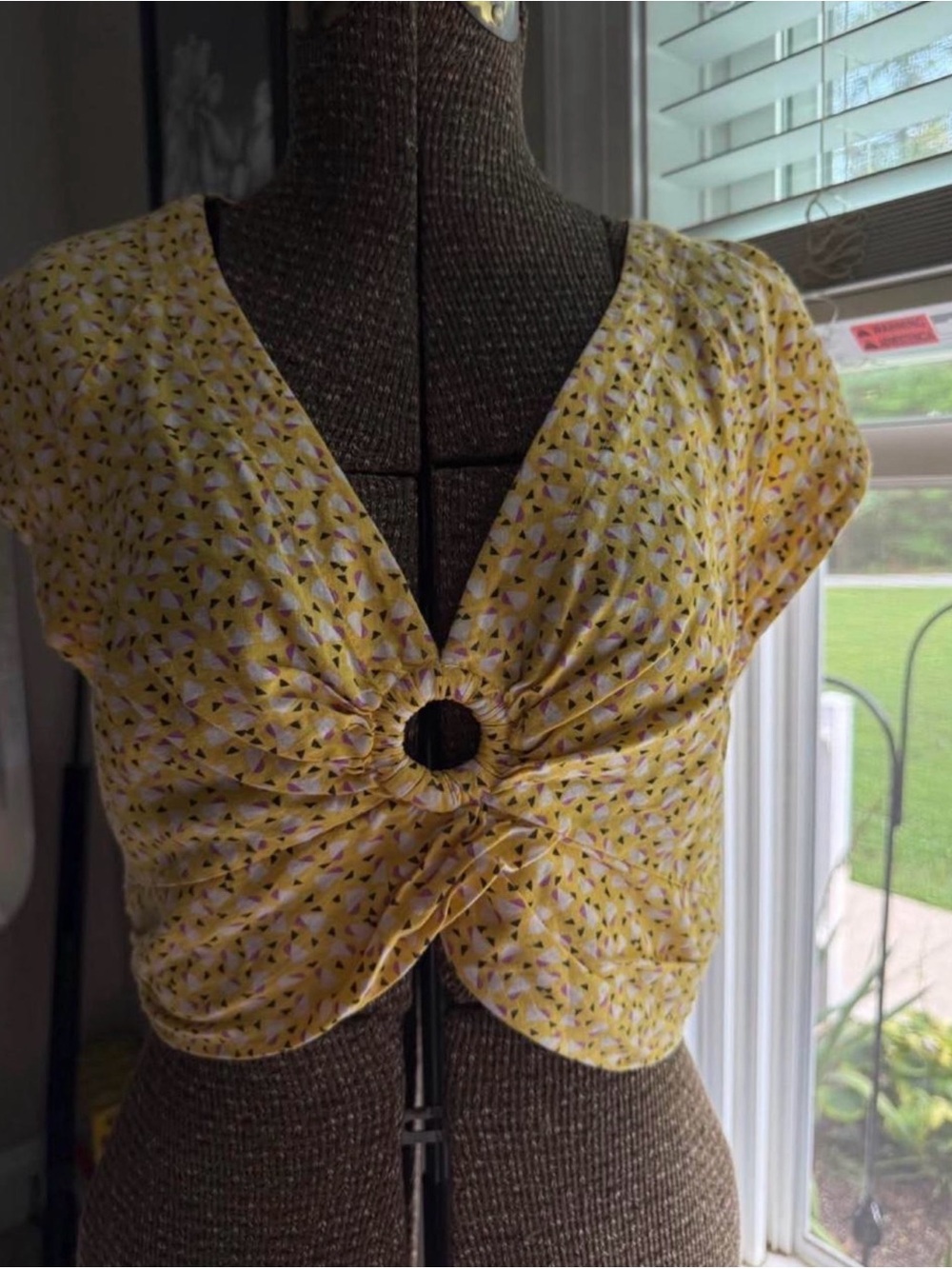 Free People Yellow Ring-Detail Floral Crop Top